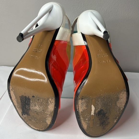 Fendi Sz 38 Multicolor Colorblock PVC Peep Toe Geometric Heels Sandals Shoes - Picture 10 of 11